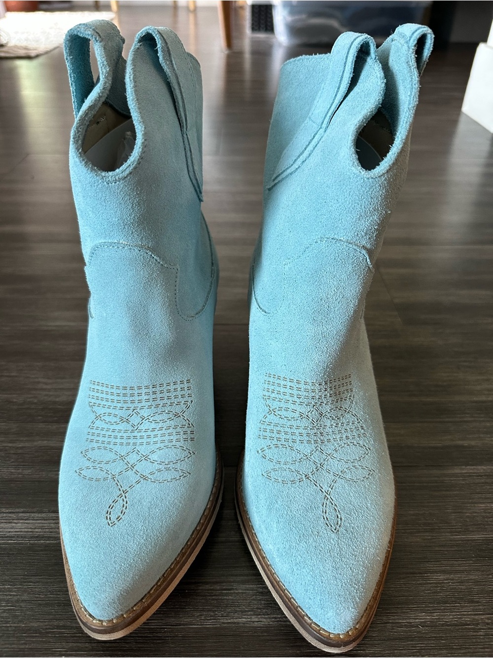 Kali Shoes Light Blue Suede Western Ankle Boots